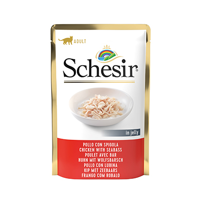 Schesir Cat Pouch Jöle İçerisinde Tavuk ve Levrekli Yaş Kedi Maması 100g