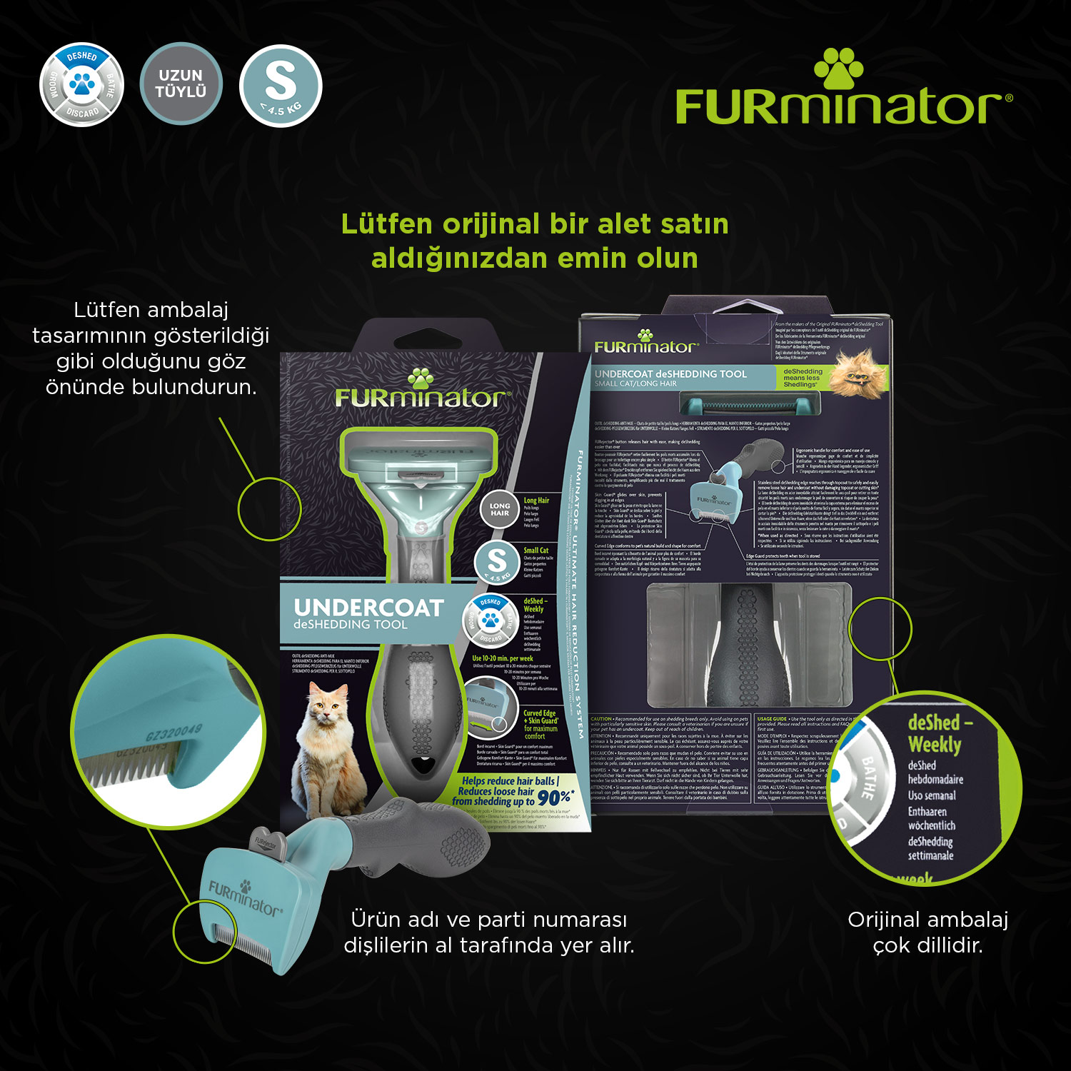 Furminator Uzun Tüylü Kediler için Kedi Tarağı S