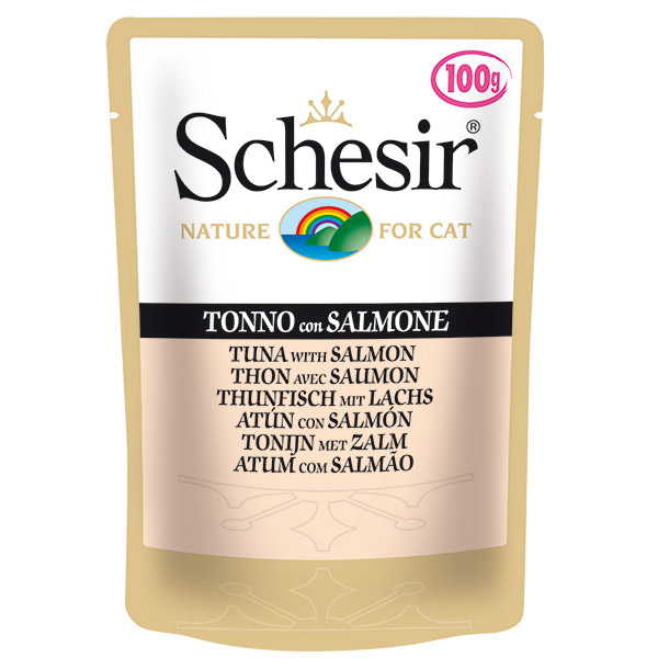 Schesir Cat Pouch Ton Balıklı ve Somonlu Yaş Kedi Maması 100g