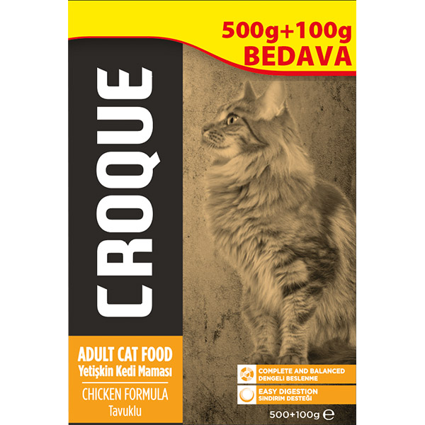 CROQUE ADULT CAT FOOD CHICKEN FORMULA 500+100g / Tavuk Etli Yetişkin Kedi Mamaları