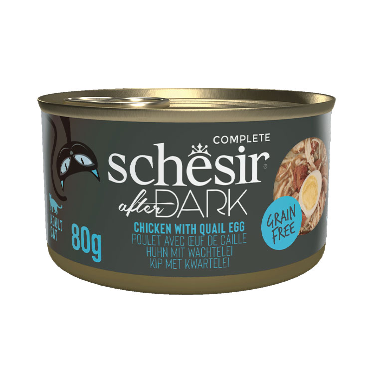 Schesir After Dark Tavuk ile Bıldırcın Yumurtası Et Suyunda Yetişkin Kedi Konservesi 12x80g - Image 2