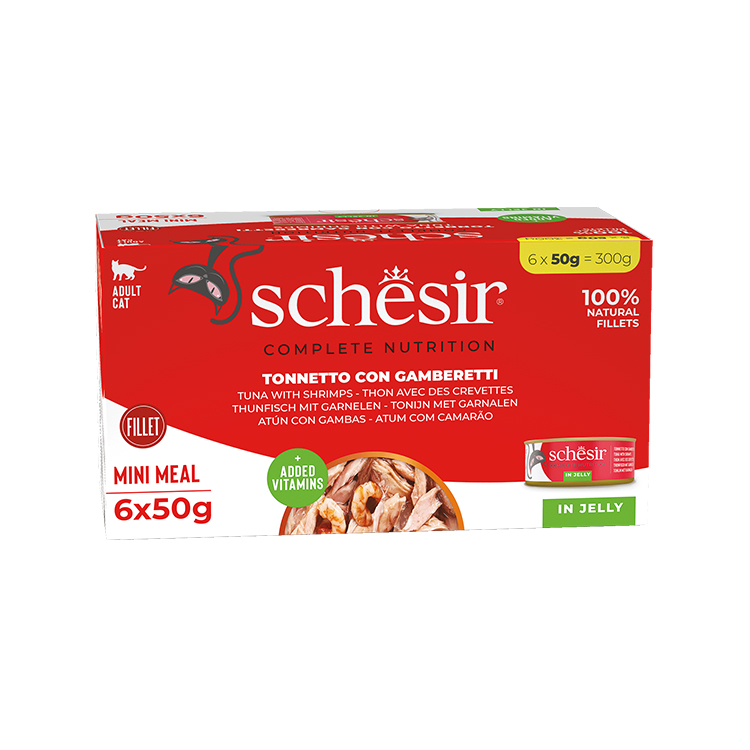 Schesir Tam ve Dengeli Ton Balığı ile Karidesli Jöle İçinde Kedi Konservesi Multipack 6x50g - Görsel 2